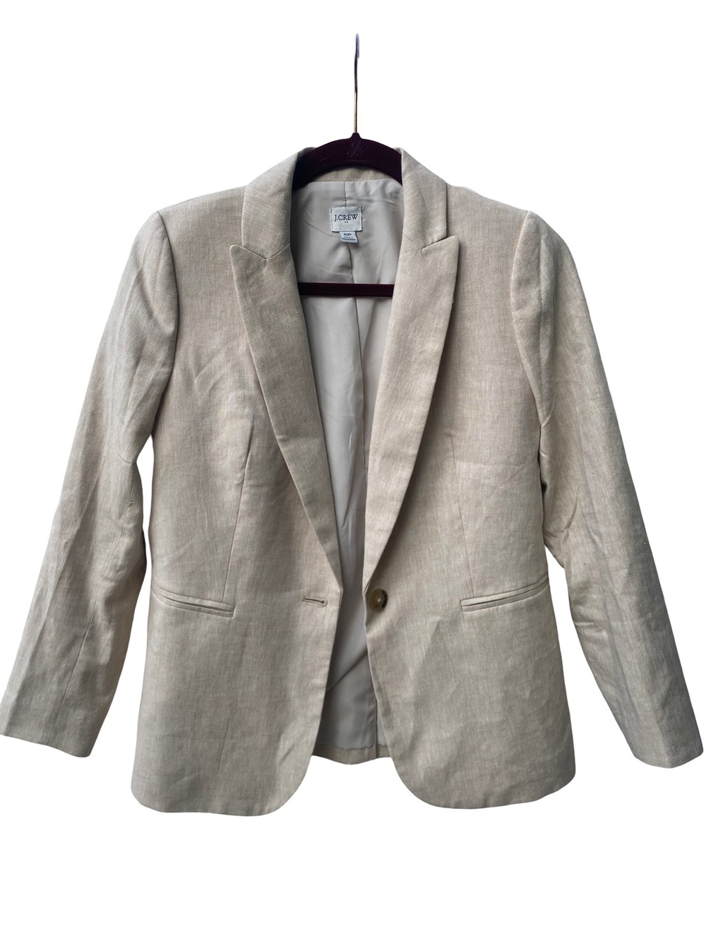 J. Crew linen cotton blend tan cream button front academia blazer size 6 petite